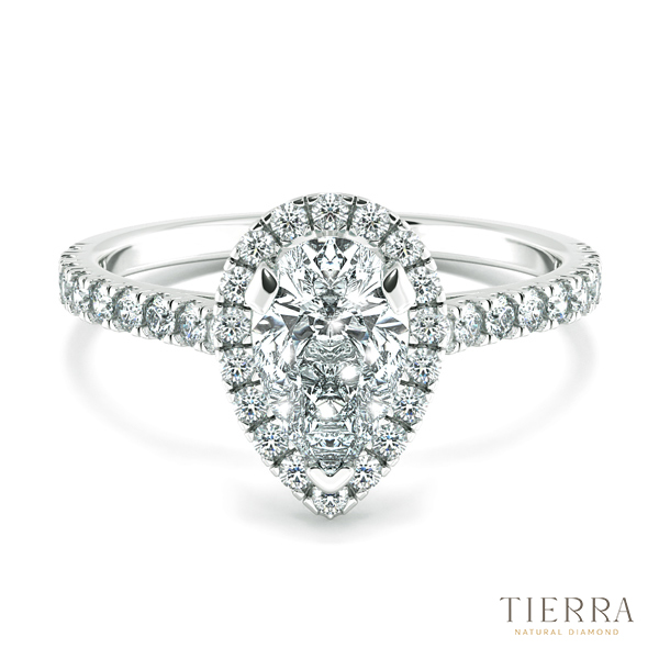 Mẫu nhẫn kim cương đẹp Halo đai tấm NCH8301 có viên chủ kiểu dáng pear độc đáo